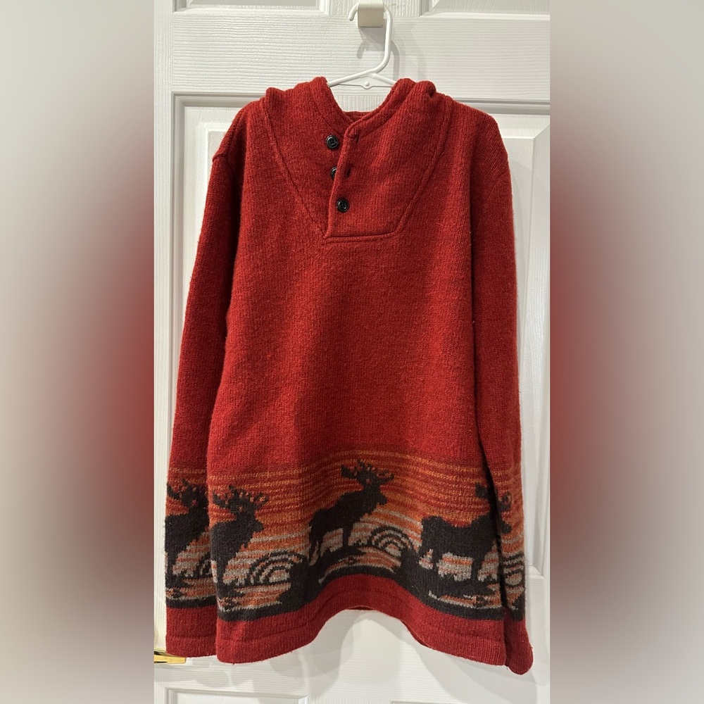 Kids Ralph Lauren Rust/Brown/Black Hooded Sweater with Moose Design
